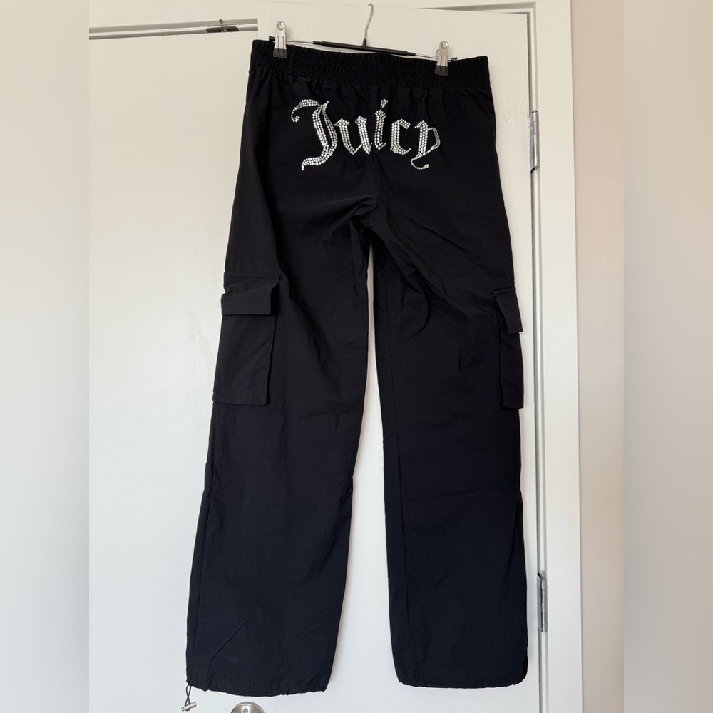 Juicy Couture Black Cargo Pants with Rhinestone Juicy Logo